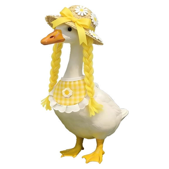 Porch Goose Outfit with Braided Hat Yellow Dress Costume for Front Porch, Patio, Home Decor
