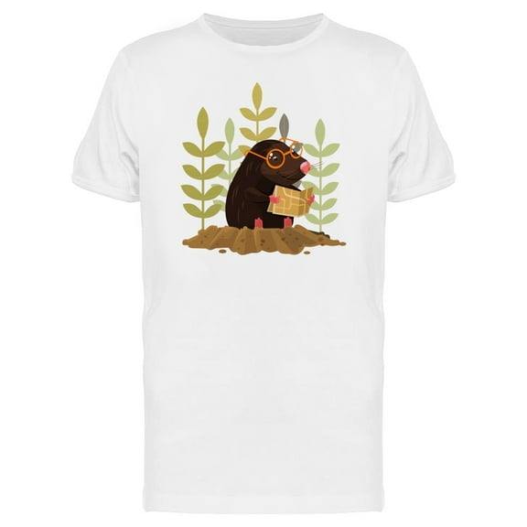 Cute Happy Mole Reading Cartoon T-Shirt Men -Image by Shutterstock, Male x-Large