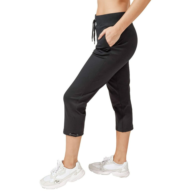 Reflex 90 Degree Women's Elastic Waist Pull On Athletic Travel Capri Pants  (Black, L) 