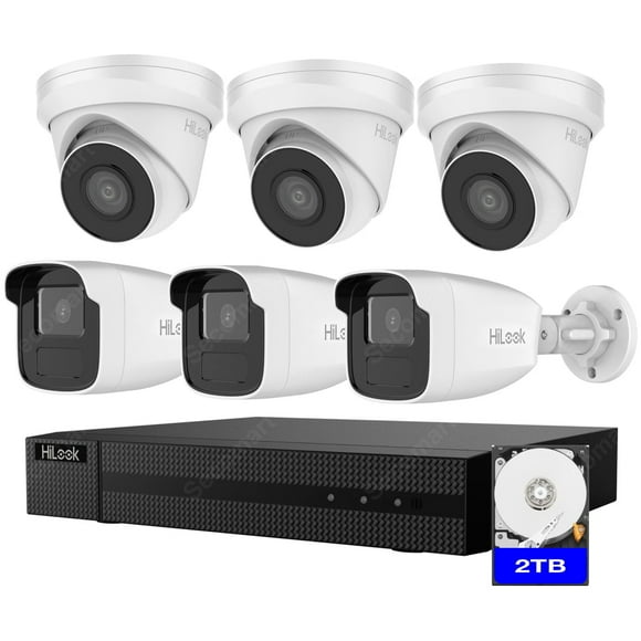 Security Camera System 4K Hilook, 6-Camera PoE NVR Surveillance Kit Outdoor 2TB DIY Turret & Bullet CCTV, Wired Home Security Camera System