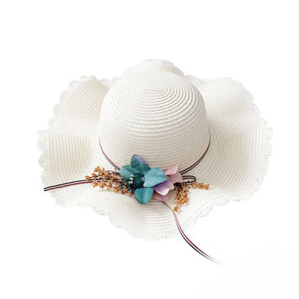 Girls Floral Straw Trilby Hat with ribon band  56cm one size.FREE  fast post 