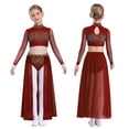 thumbnail image 5 of TiaoBug Modern Dance Dress for Girls Shiny Rhinestone Long Sleeve Crop Top with Skirt Lyrical Dance Outfits Burgundy 14, 5 of 6