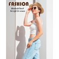 thumbnail image 4 of Gorro de playa DOFOWORK Sun Straw Fedora para mujer, color caqui, 4 of 6