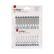 KINGART Inkline Art & Graphic Pens, Fine Line, Archival Black Ink, Assorted Sizes, 10 Count