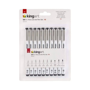 KINGART Inkline Fine Line Drawing Pens, 10-Piece Black Set