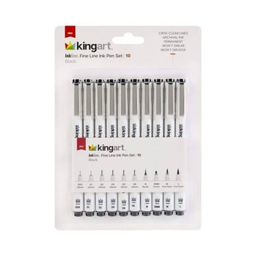 KINGART Inkline Art & Graphic Pens, Fine Line, Archival Black Ink, Assorted Sizes, 10 Count