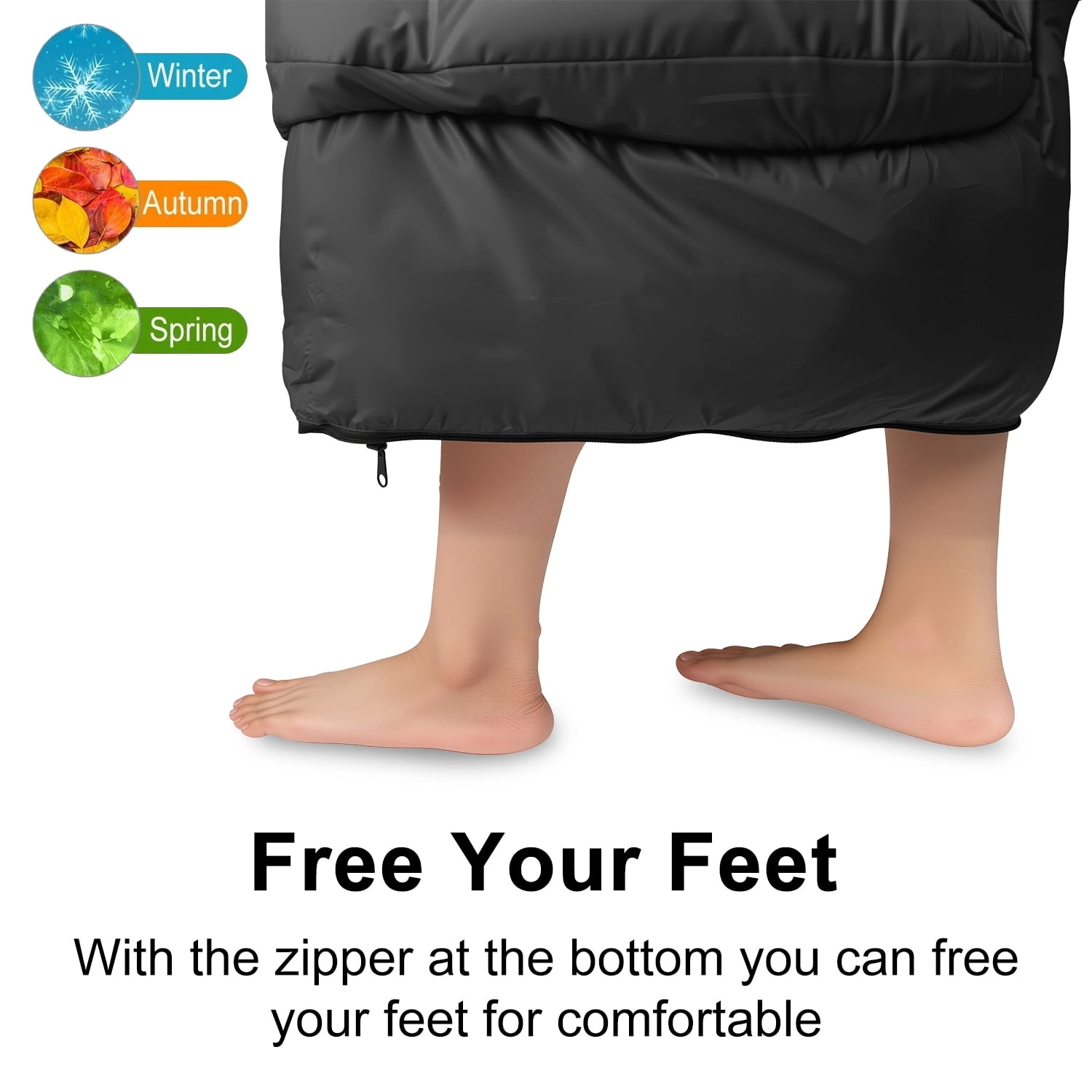 Teblint Camping Sleeping Bag for Adults Kids, 4-Season Cold Weather Sleeping Bag, Waterproof & Compression Sack Included, Camping Essentials Gear Accessories Hiking Sleep Must Haves (Black)