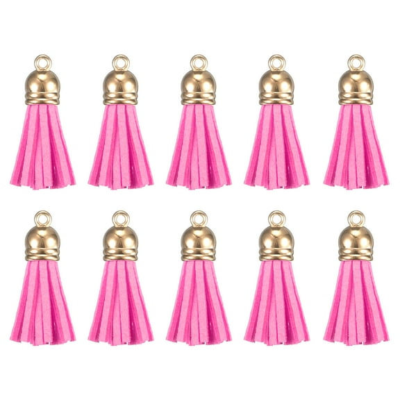 Uxcell 200 Pack Leather Tassel Keychain Charm Bulk with Cap for DIY, Rose Red