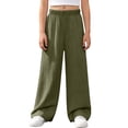 thumbnail image 2 of MLCDZ Linen Pants for Girls Summer Lightweight School Uniform Pants Kids Baggy Elastic Waist Wide Leg Trousers with Pockets Lightweight Daily School Pants, 2 of 7