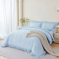 thumbnail image 4 of URBONUR 5Pcs Light Blue Full Size Bed in A Bag Ruffled Comforter Sets Farmhouse Bedding Sets with Sheets Lightweight Microfiber Bed Sets(Blue Full), 4 of 10