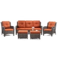 thumbnail image 6 of MeetLeisure 5 Pieces Patio Conversation Set, Two Wicker Chairs, One 3-Seat Sofas and Two Ottomans with 3.5-inch Seat Cushions, Orange, 6 of 9