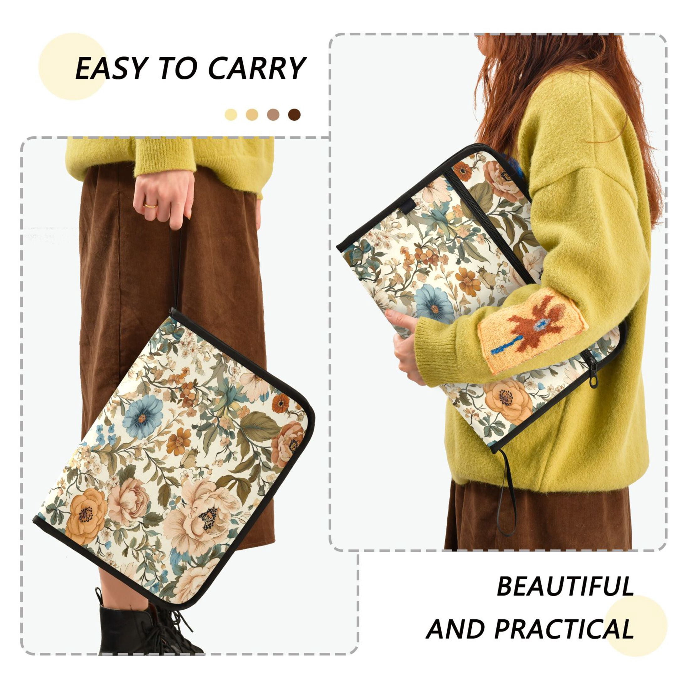 Accordion File Organizer with Zip Closure 13 Pockets Expanding File Folder Letter A4 Paper Document Organizer for Home Office Beautiful Vintage Floral