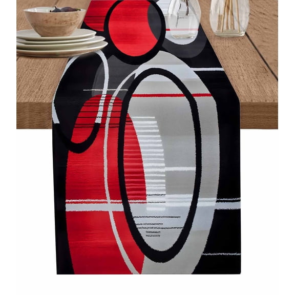 Table Runner Abstract Round Table Decoration for Kitchen Dinning Red Black Table Decoration for Indoor Outdoor Party Wedding Decor 13x90inch