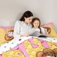thumbnail image 4 of Castle Fairy Baseball Print King Size Comforter Sets 3pcs, Ice Cream Glove Pattern Comforters King Size, Brown Pink,1 Comforter and 2 Pillowcases, 4 of 6