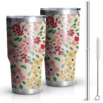 30oz Pioneer Flower Floral Print Pattern Tumblers Stainless Steel Tumbler with Lid and Straw,Vacuum Insulated Double Wall Travel Tumbler Cups Mug with Cleaning Brush for Coffee,Tea
