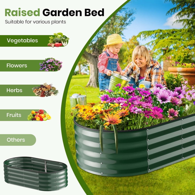 GVDV Raised Garden Bed, 4'x2'x1' Oval Metal Planter, Open Base for