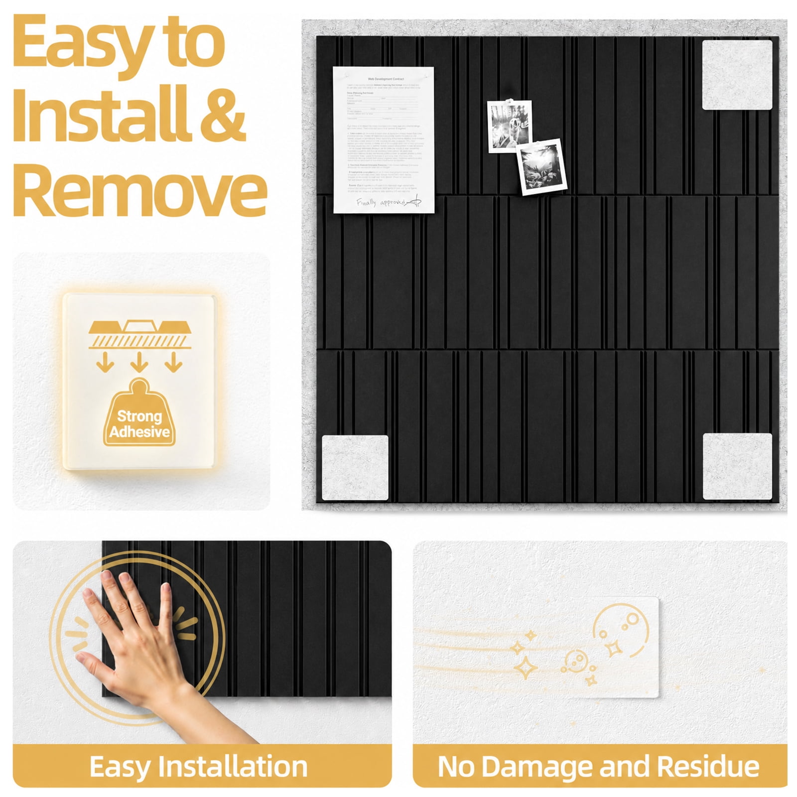 Merryhome Large Cork Boards for Walls, 48" x 36" 3D Wood-Grain Soundproof Panels, Felt Wall Tiles for Office Pin Board Tack Board Cork Boards, 12 Pack