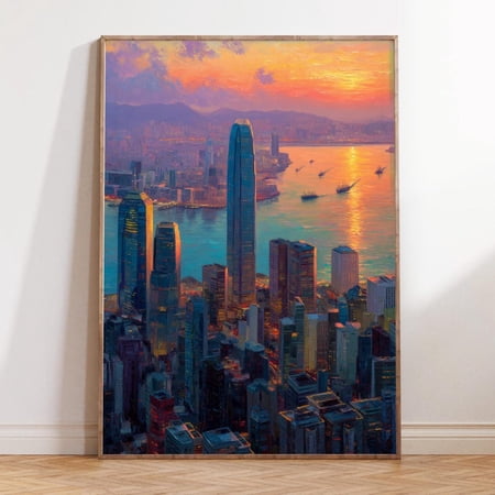 Hong Kong Victoria Harbour Cityscape Wall Art, Unframed Paper Print Size 8x12