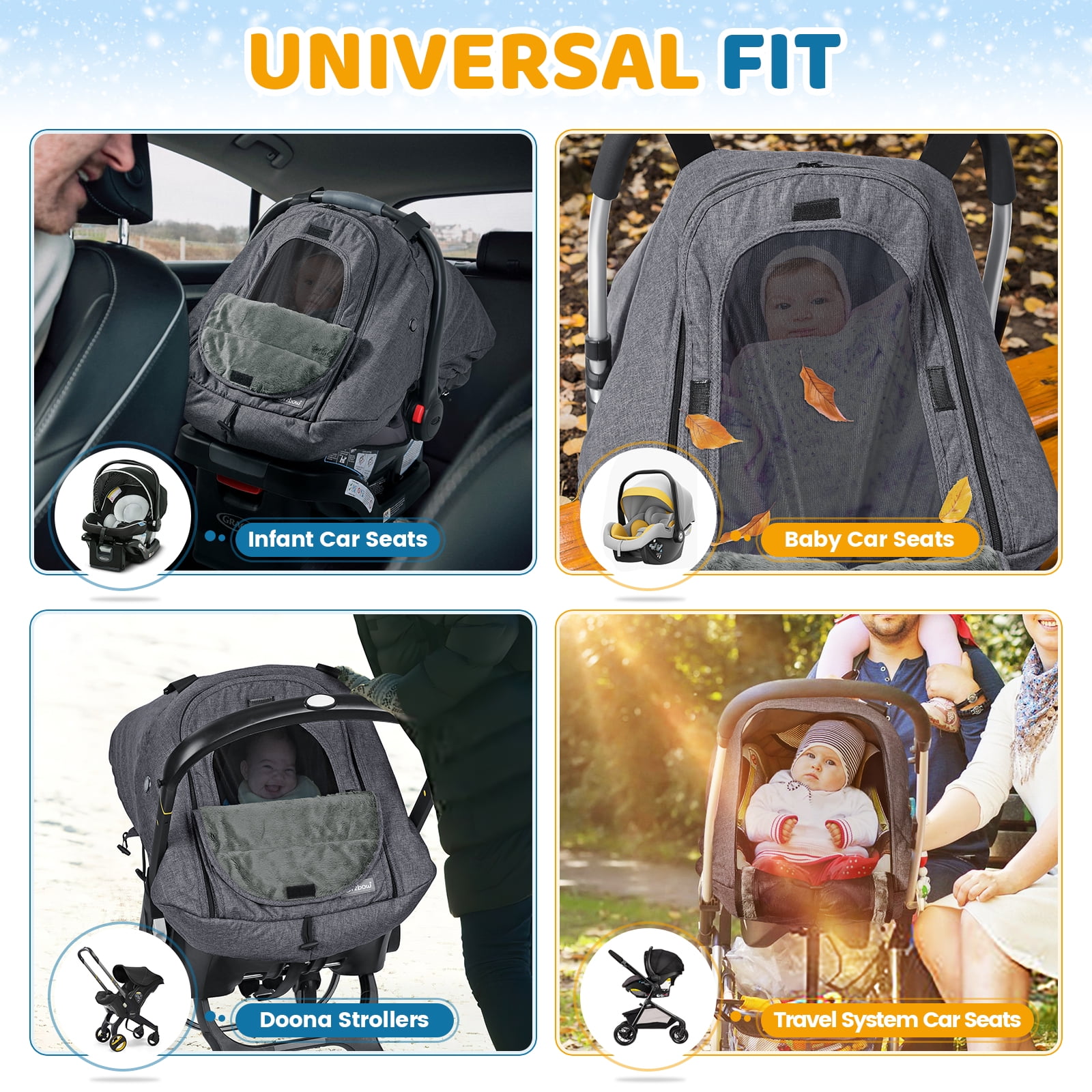 Orzbow Winter Car Seat Cover for Babies, Waterproof Carseat Canopy Cover with Peep Window of Breathable Mesh, Machine Washable, Dark Grey
