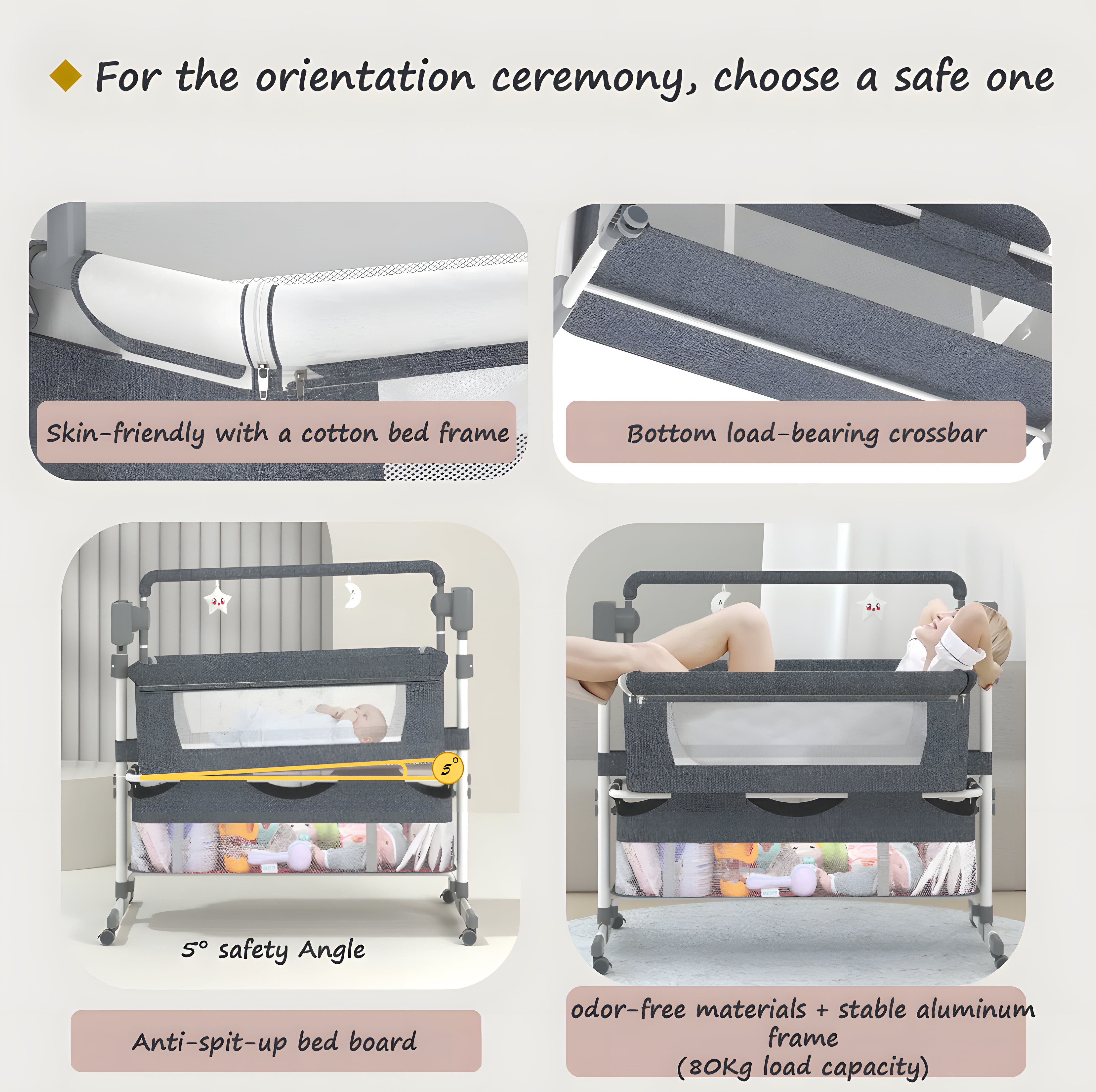 IRIS Baby Electric Baby Bassinet,Baby Swing,Baby Bedside Crib with 3-Level Height Adjustment, Mosquito Net for Newborns, Unisex,Pink