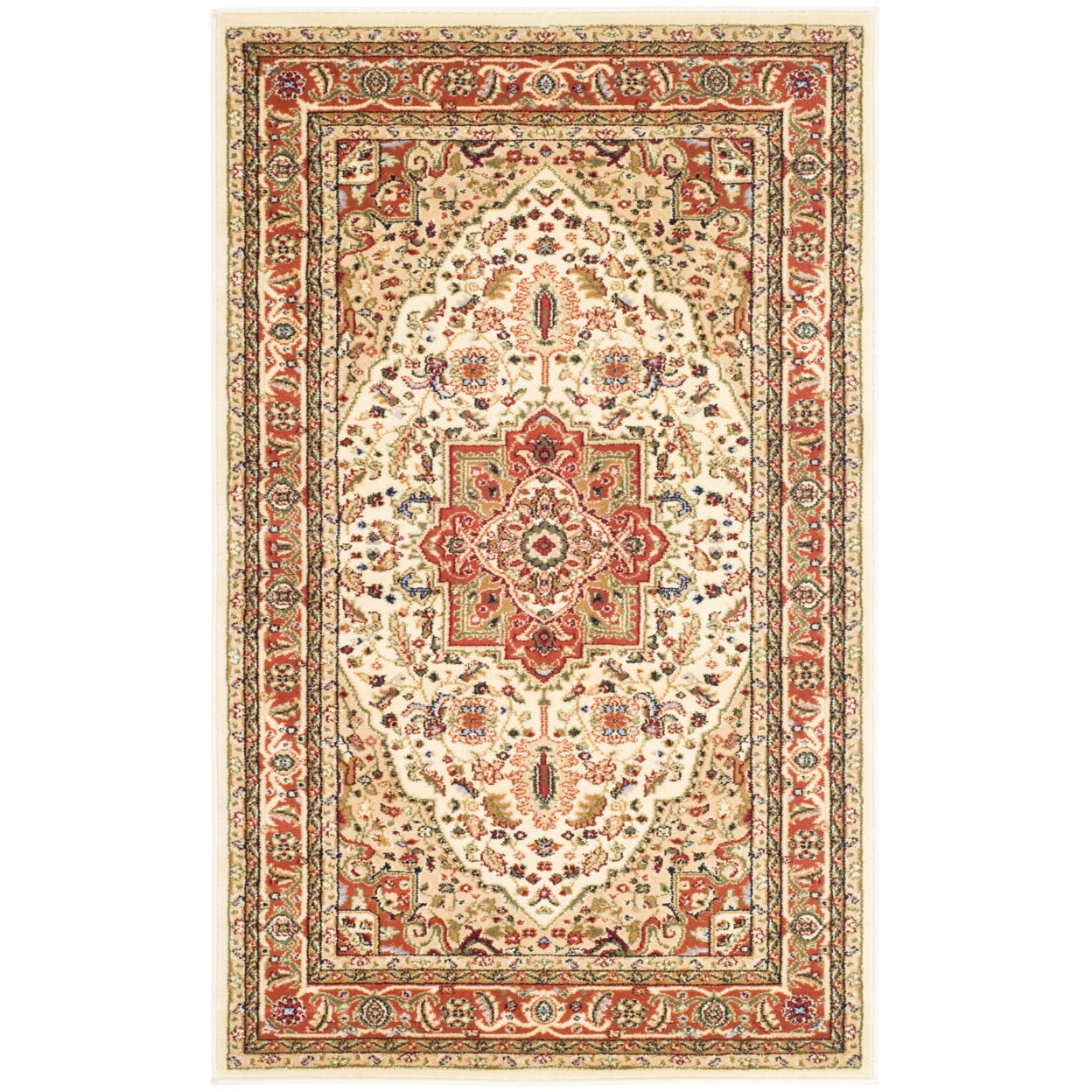 SAFAVIEH Lyndhurst Miranda Traditional Bordered Runner Rug, Ivory/Rust, 2'3" x 8'