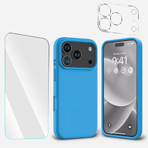 3-in-1 Entronix Bundle designed for iPhone 17 Pro, Liquid Silicone Case, Tempered Glass, Camera Lens