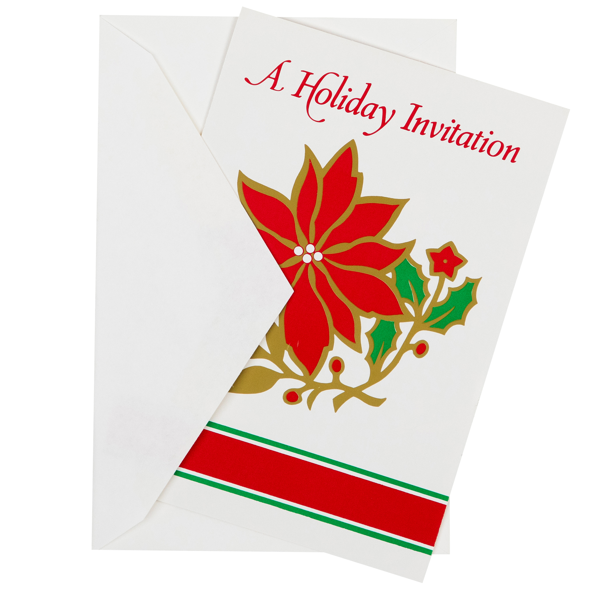 Poinsettia Christmas Invitations with Envelopes - Set of 40