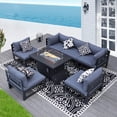 thumbnail image 4 of RADIATA 7 Pieces Aluminum Outdoor Patio Sectional Furniture Sofa Set with Fire Pit Table Large Size Luxury Comfortable Durable Water/UV-Resistant Garden Porch Backyard Party (Denim Blue Cushion), 4 of 13
