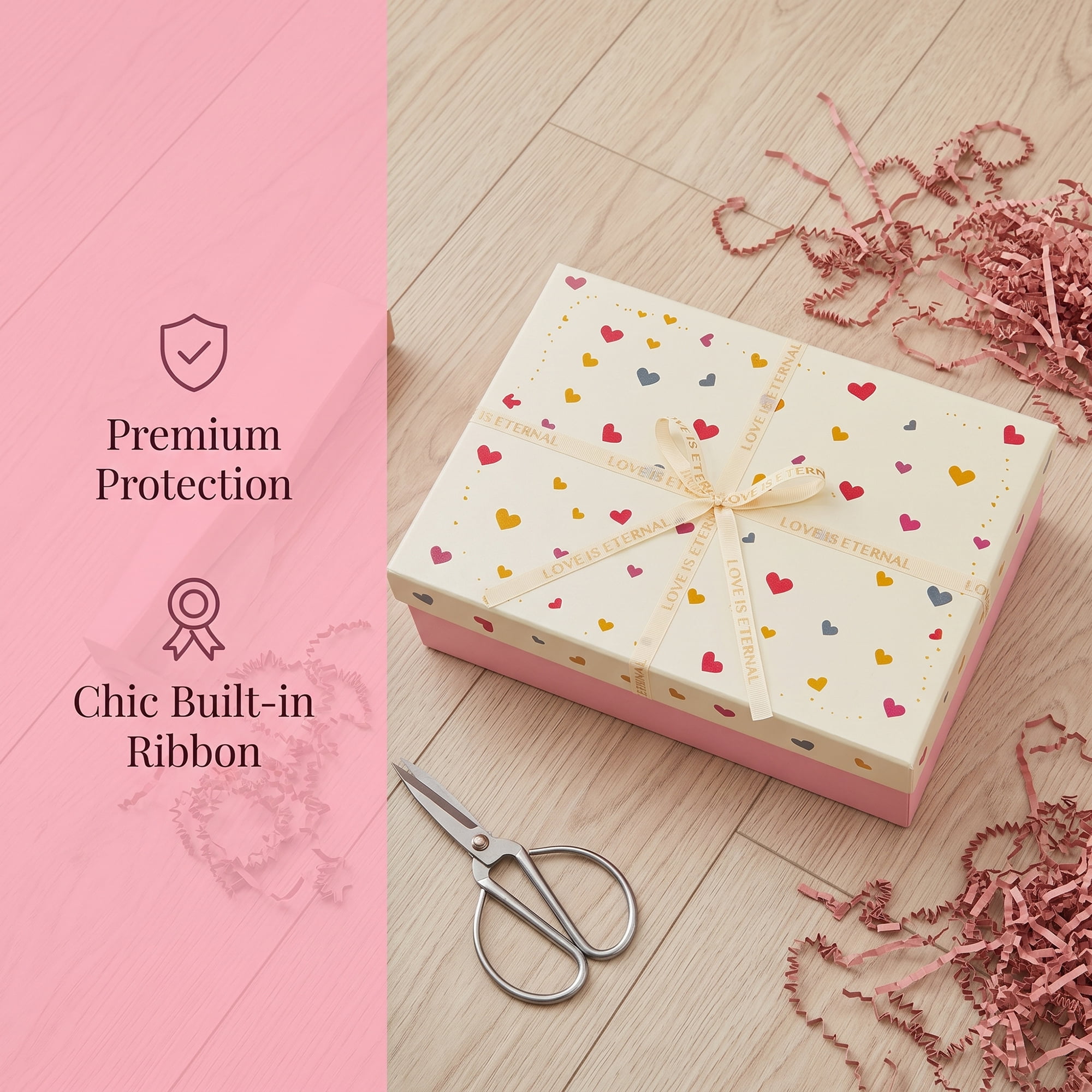Unique Bargains Colorful Heart Shaped Ribbon Versatile Gift Box Pink 11" x 7.9" x 3.5"