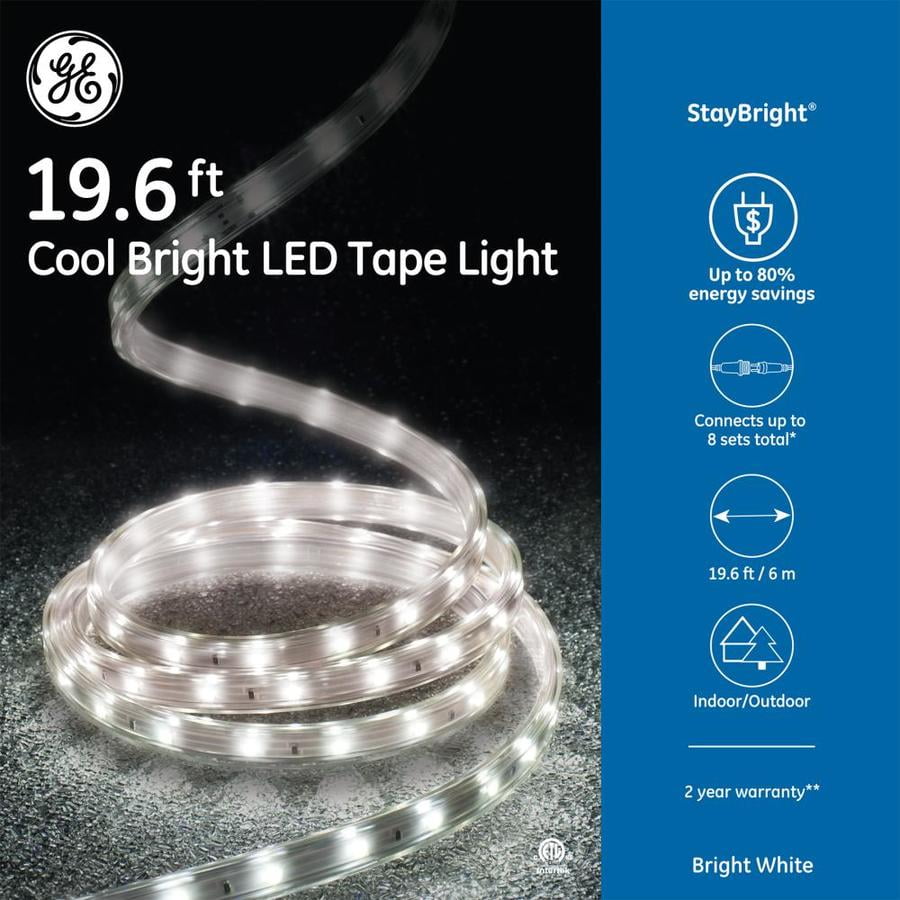 GE StayBright 19.6 ft Cool Bright 240Count LED Tape Light Bright White