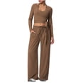 thumbnail image 3 of Women's Soft Fabric Activewear Set Mid Rise Tummy Smoothing with Elastic Waist Functional Side Pockets Perfect for Yoga Gym Workouts or Outdoor Running Versatile JASKFLY Coffee XL, 3 of 6