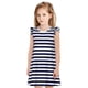 thumbnail image 1 of Balery Navy Blue And White Stripes Camisón de princesa para niñas, pijama de algodón con mangas abullonadas, suave y bonito.-X-Large, 1 of 6
