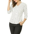 thumbnail image 5 of MODA NOVA Junior's Polka Dots 3/4 Sleeve V Neck Button Front Vintage Blouse White S, 5 of 5