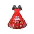 thumbnail image 3 of LilyLLL Womens Christmas Party Costume Lace Stiching Short Sleeve Skater Dress, 3 of 4