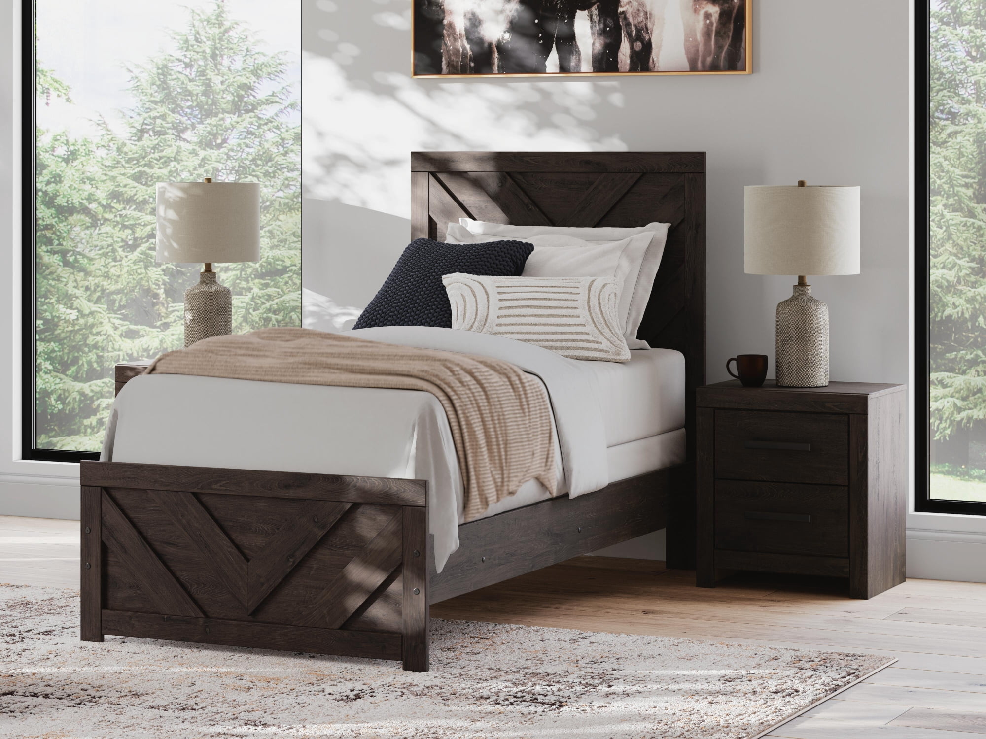 Signature Design by Ashley Prendonea Smooth Gliding 2 Drawer Night Stand, Charcoal