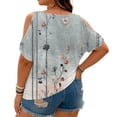thumbnail image 4 of Plus Size Blusas Elegantes Para Mujer, Plus Size Blusas Elegantes Para Mujer, Plus Size Cold Shoulder Print Loose Short Sleeve Tee Fashion Commute Daily Wear, Sky Blue 2XL, 4 of 4