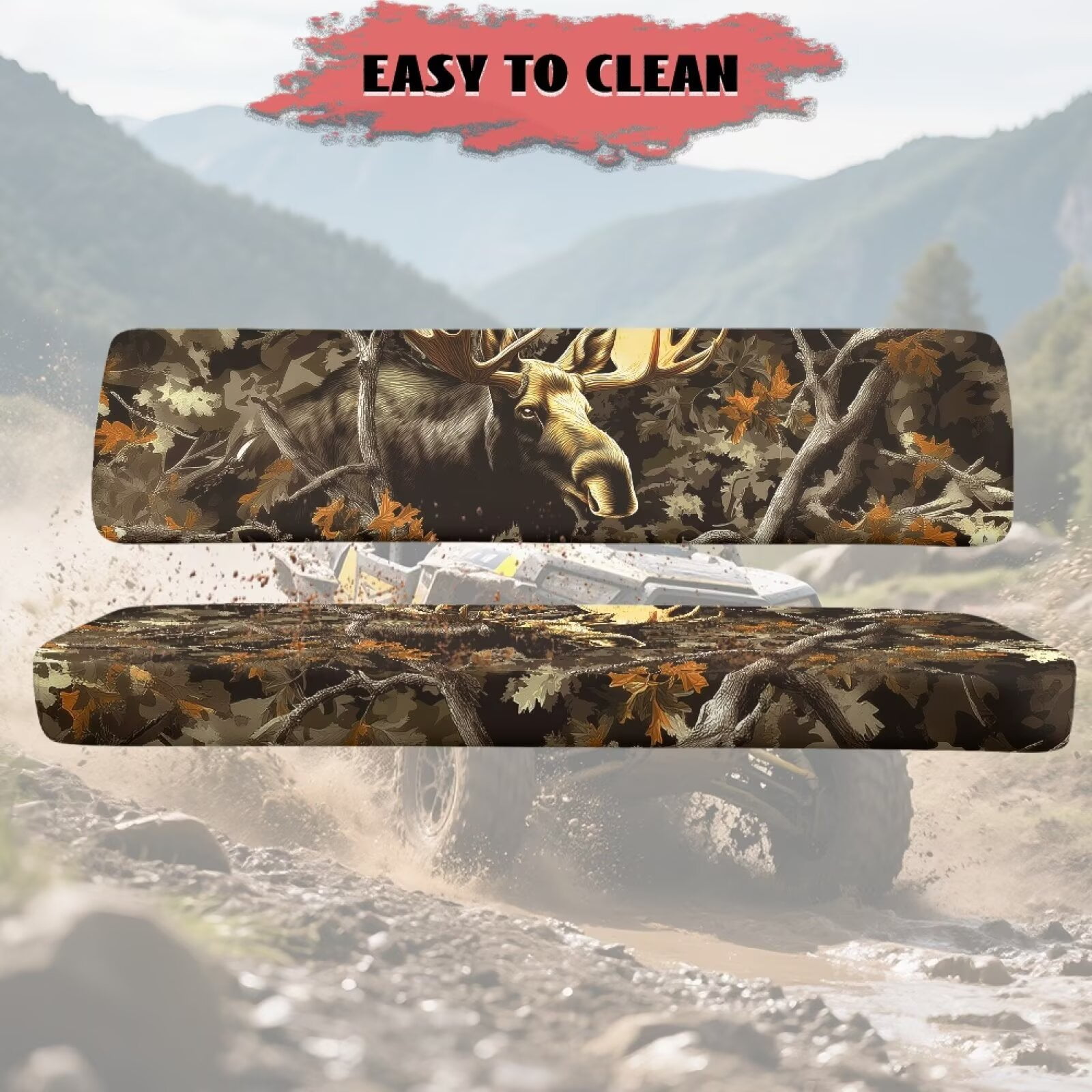 Uorisanigo UTV Seat Cover Dustproof Camo Hunting Deer Mule Seat Cushion Cover Outdoor UV Protection Breathable Elastic Polyester Fabric, Fit for Kawasaki Mule 3000 3010 3020