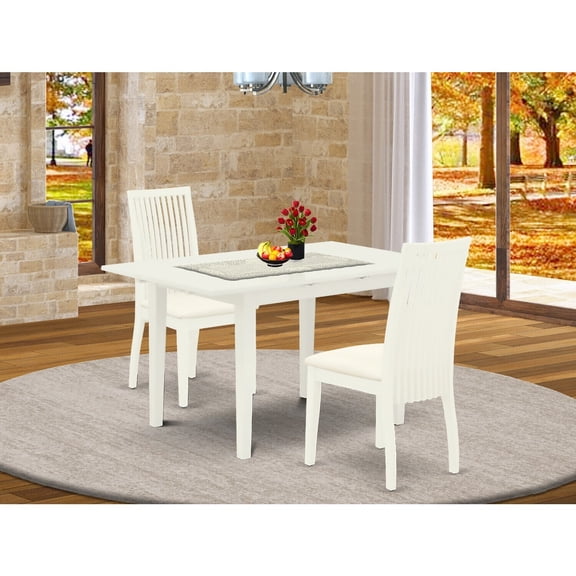 Wooden Dining Table Set with Chairs - 3 Piece Kitchen Table & Chair Set - Linen White Finish
