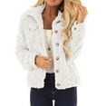 thumbnail image 1 of WEIYLL Womens Fleece Jacket Lamb Wool Short Cardigan Solid Color Button Down Collar White Fall Tops Size L, 1 of 9