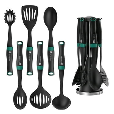 Linoroso 7 PCS Elevate Nylon Cooking Utensils Set, Kitchen Utensil Set Heavy Duty with Exquisite Rotating Utensil Holder