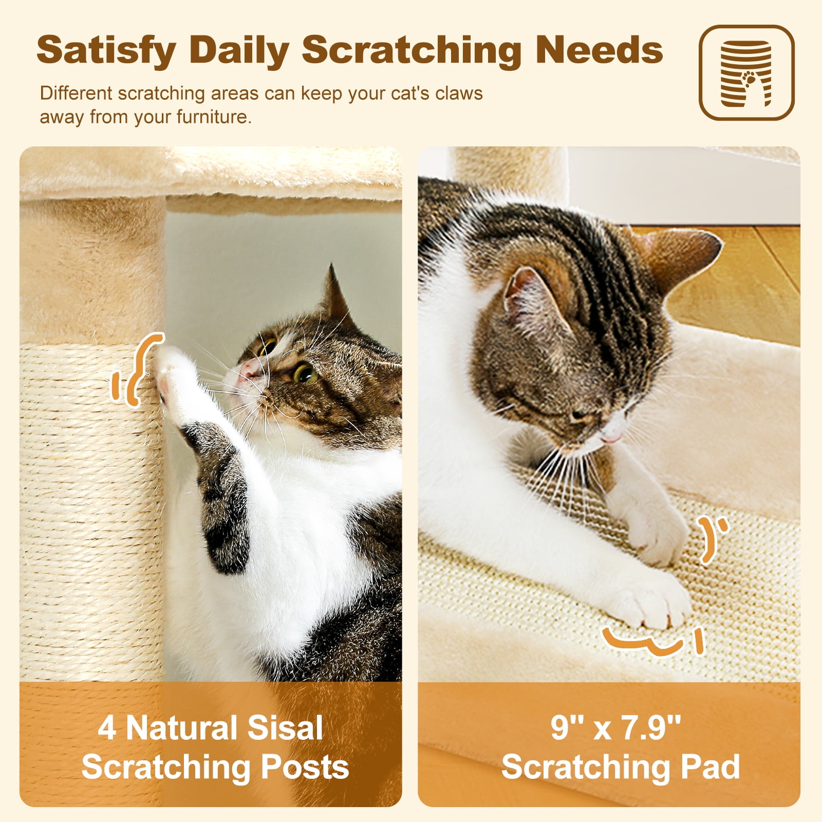 resenkos 62" Multi-Level Cat Tree for Indoor Cats, Cat Tower with Cozy Cat Condo and Top Perch for Small&Medium Cat, Beige