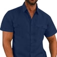 thumbnail image 3 of Camisa con Botones para Hombre, Manga Corta, Doble Bolsillo, Color Puro, Transpirable, Camisa Informal para Hombre para Fiesta de Trabajo Diaria, Azul Oscuro L, 3 of 6