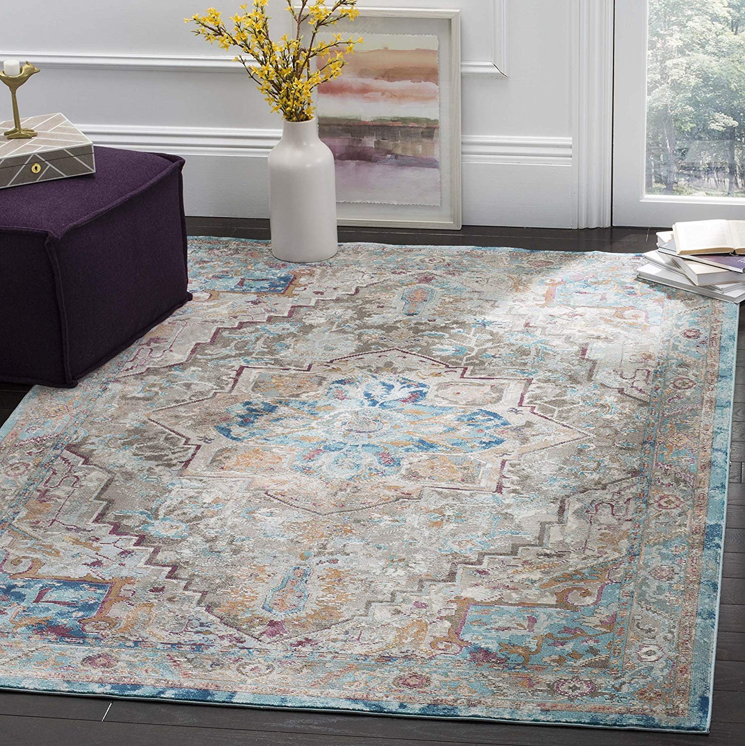 Safavieh Aria Collection Abstract Area Rug, 9' x 12', Beige/Blue