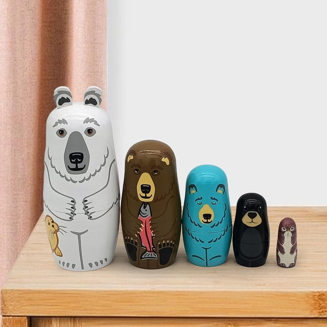5x Oso Anidando Muñecas de Madera Apilable Conjunto Anidado Tradicional Clásico Lindo Matryoshka para Halloween Hogar Mesa Coleccionable Macarena muñecas de anidación