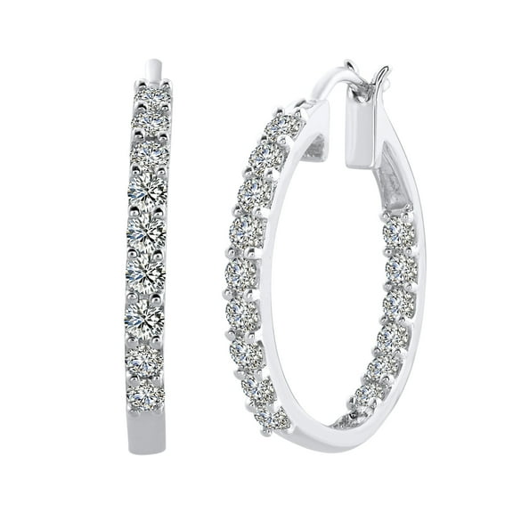 1 Carat (ctw) Diamond Inside-out Hoop Earrings in 14K White Gold - IGI Certified (SI1-SI2 Clarity)