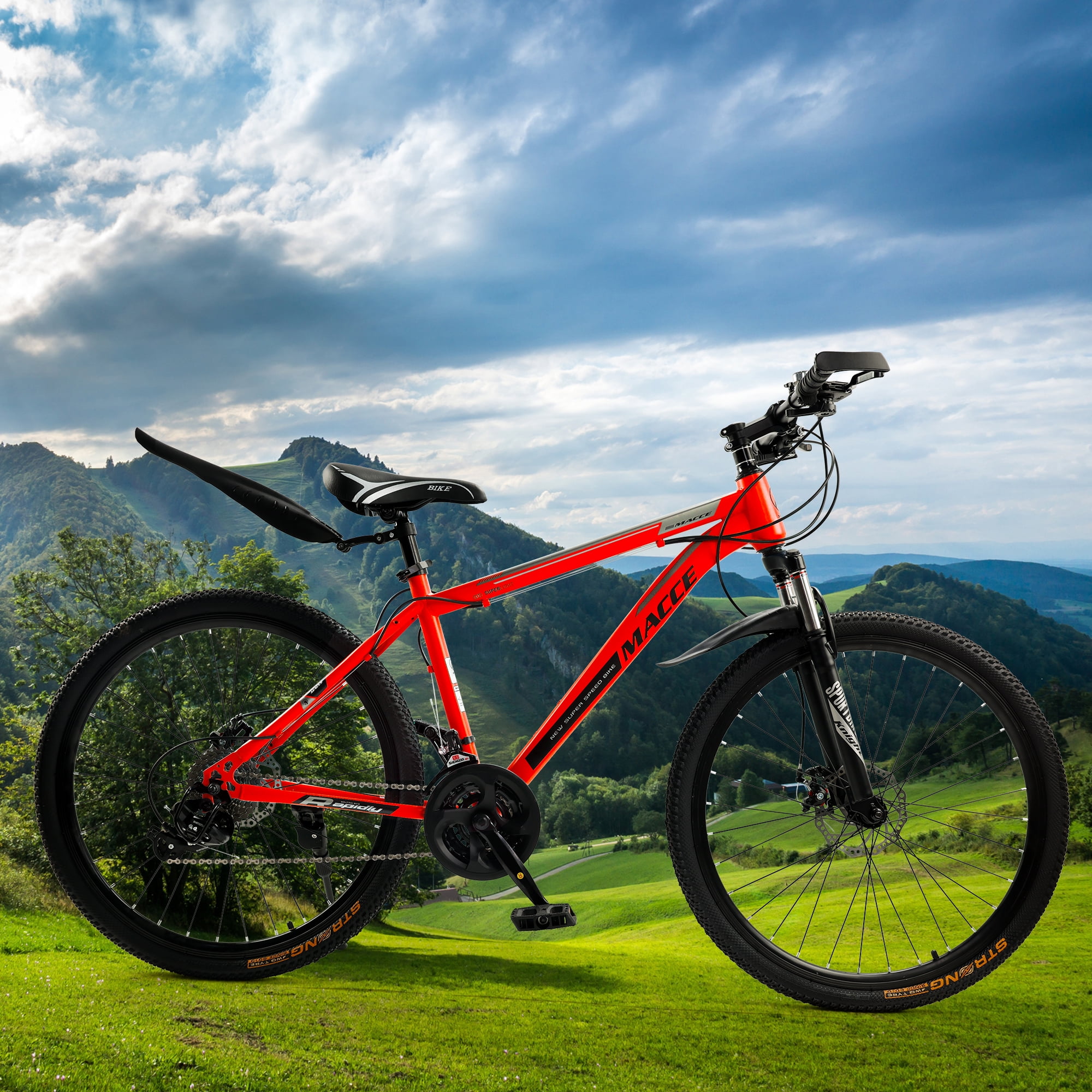 26 Inch Mountain Bike for Adult, 27-Speed Front Suspension High-Carbon Steel MTB Bicycle, Dual Disc Brake Bikes for Men Women, Silver, Blue, Gray and Red
