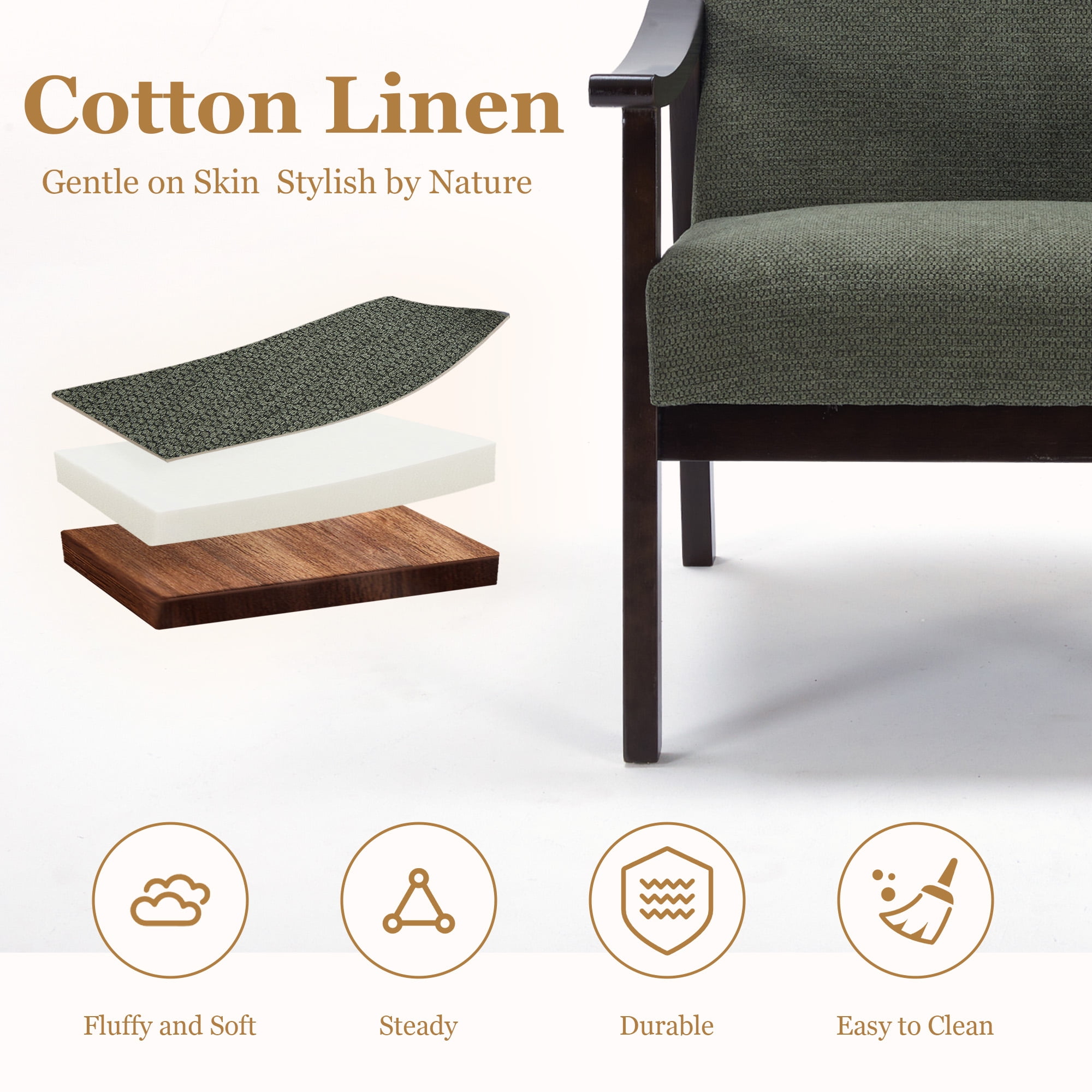 MOONMISS Accent Chair, Upholstered Comfy Single Sofa with Wood Feet, Mid Century Armchair for Bedroom, Living Room, Modern Comfy Reading Chair,Green