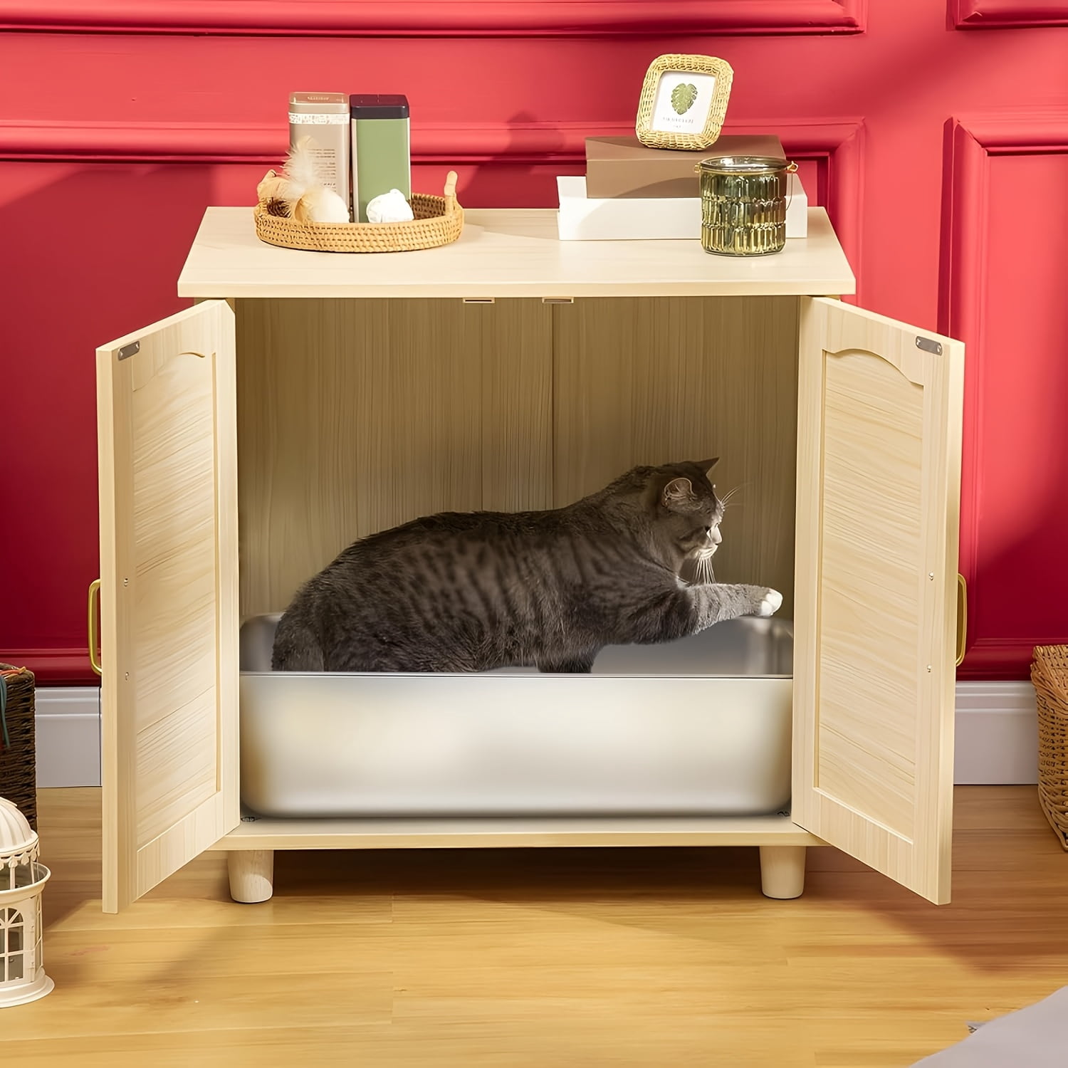 Stainless Steel Litter Box 2 Pack, 17"x13"x4"(Height) Medium to Large Cat Litter Box Easy Clean, Non Stick Metal Litters Boxes No Smell for Full-Grown Cats or Kitty/Kitten
