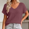 thumbnail image 4 of cfhntfmh Womens Summer V Neck Tops Short Sleeve Sweaters Knit Casual Plus Size Shirts Hollow out Lace Back with Drawstring Trendy Boho Tops, 4 of 7