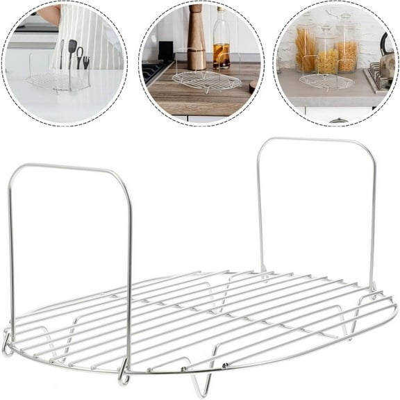 Reusable Slow Cooker,Durable Stainless Steam Rack for Dual Basket Air Fryer,Durable Cooling Rack with Foldable Handle for Home,Restaurant